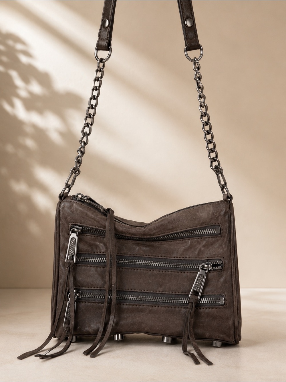 Rebecca Minkoff Dark Brown Suede Chain-Strap Crossbody Bag